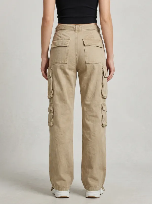 Minimal Embroidered Detail Multi Pocket Activewear Women's Multi Pocket Cargo Pants