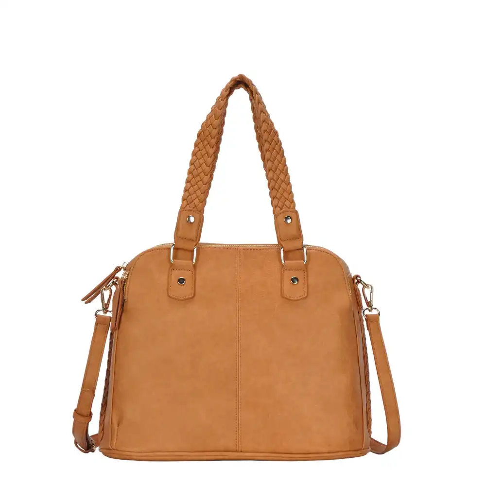 Women's Braided Structured Leather Satchel Crossbody Bag