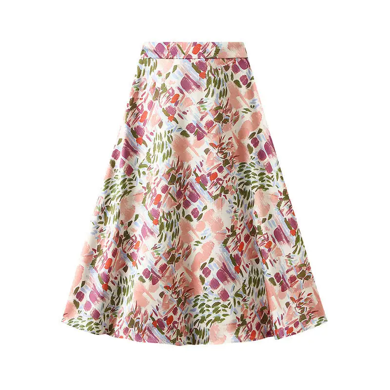 Utility Satin Print Elastic Waist Skirt