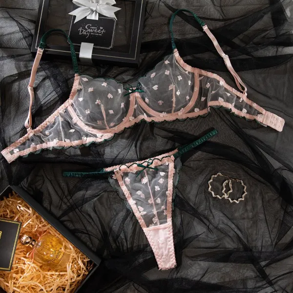 Card Pattern Sheer Lace Underwire Bra Set