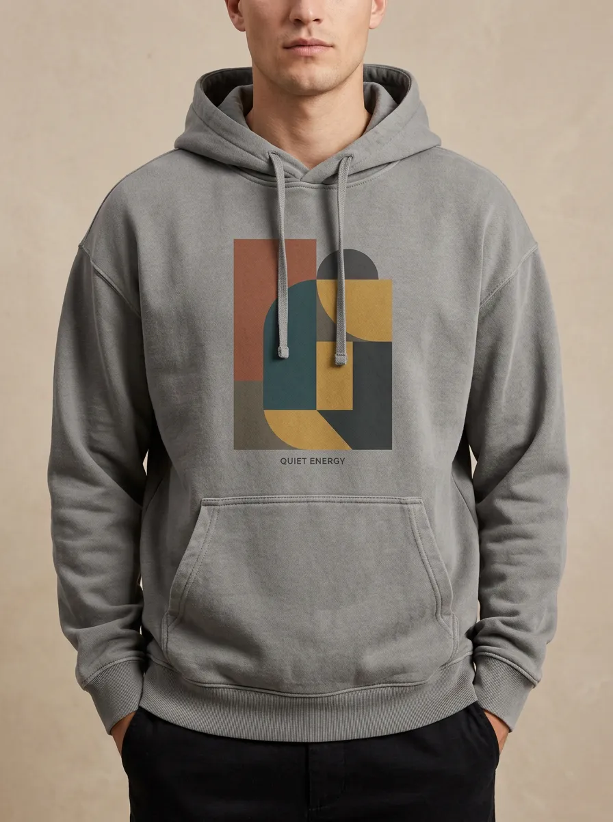 Men's Geometric Abstract Print Ribbed Pocket Hoodie