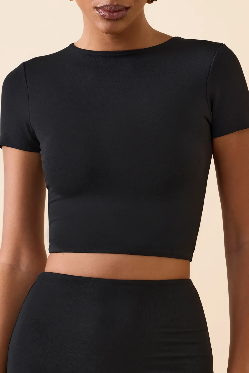 Simple Solid Color Round Neck Slim Short Sleeves