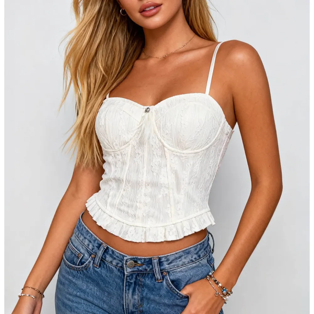 Jacquard Corset Ruffle Hem Cami Top