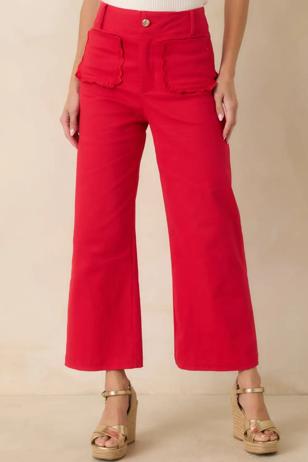 Scalloped Cherry Wide Leg Pants