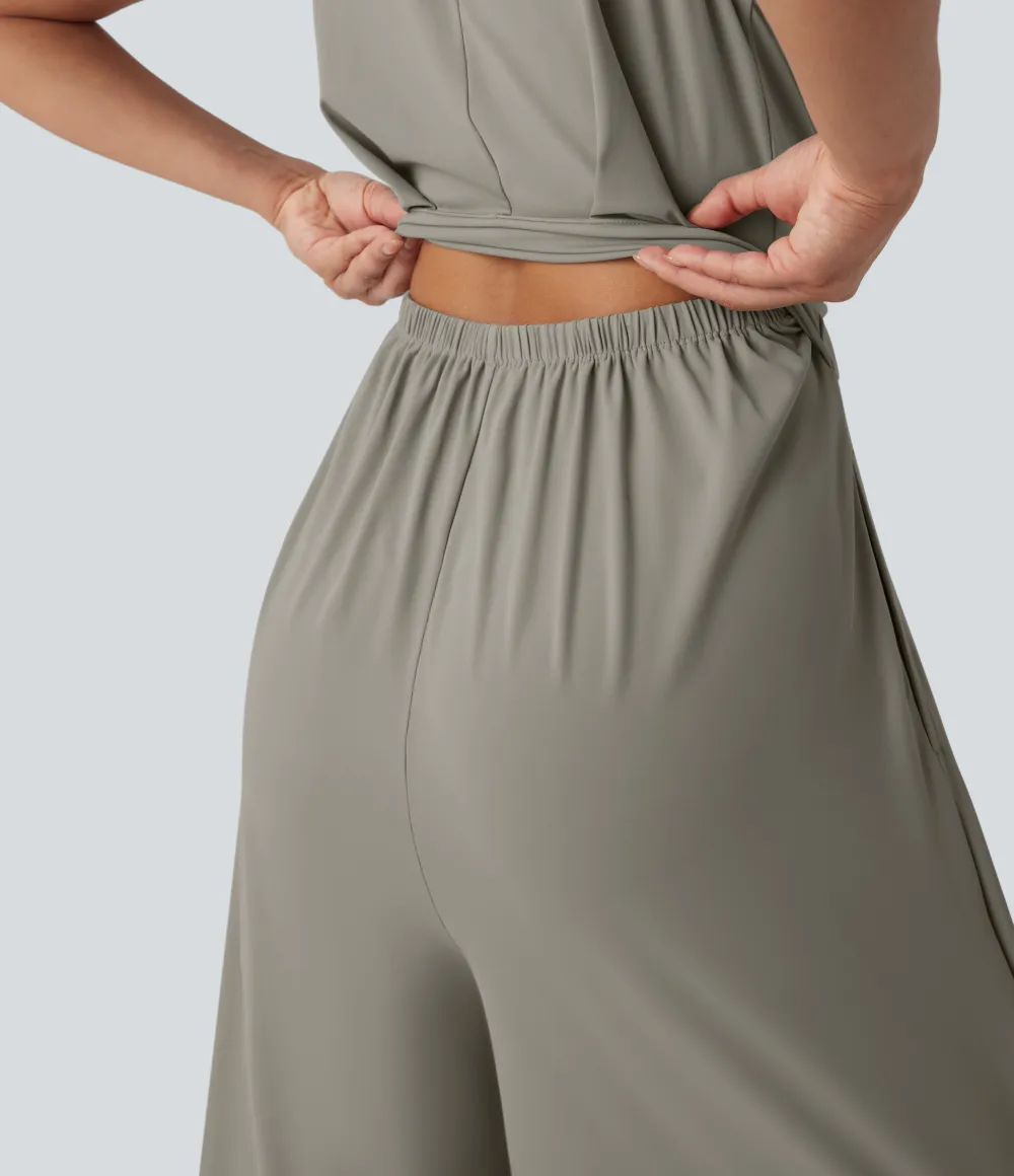 SoftlyZero QuickDry Round Neck Sleeveless Keyhole Pocket Yoga Jumpsuit-Easy Peezy Edition