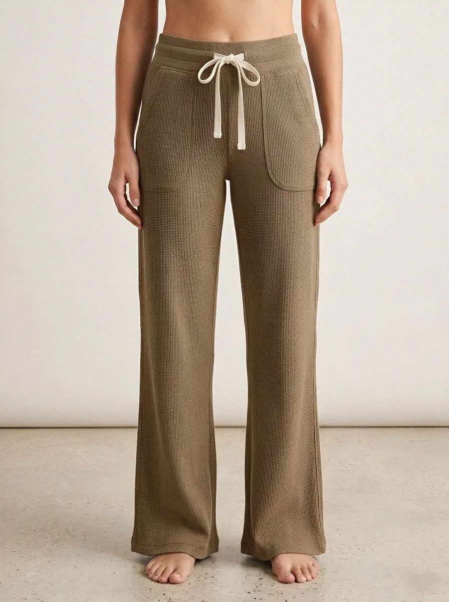 Women's Casual Lounge Waffle Knit Drawstring Printed Pants