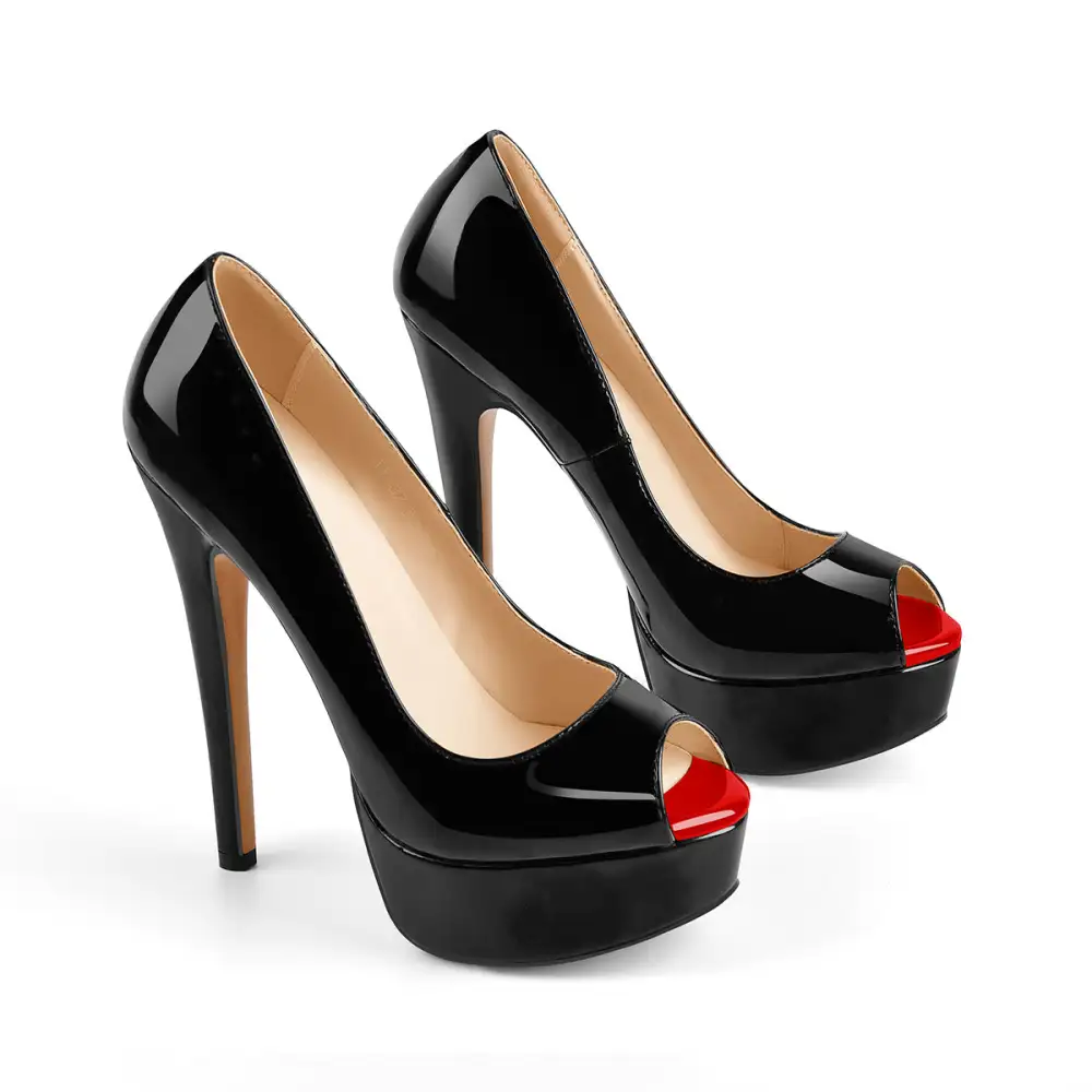 Polished Peep Toe Low Platform Stiletto Pumps