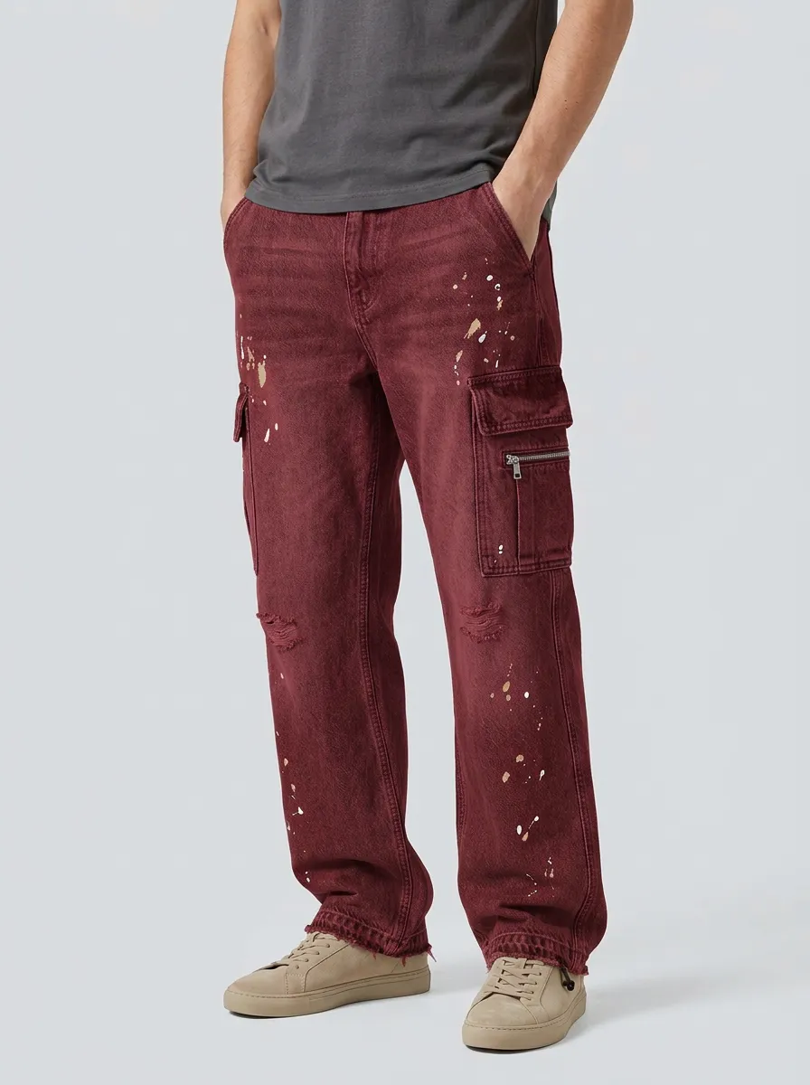 Men's Distressed Paint Splatter Graphic Cargo Pants