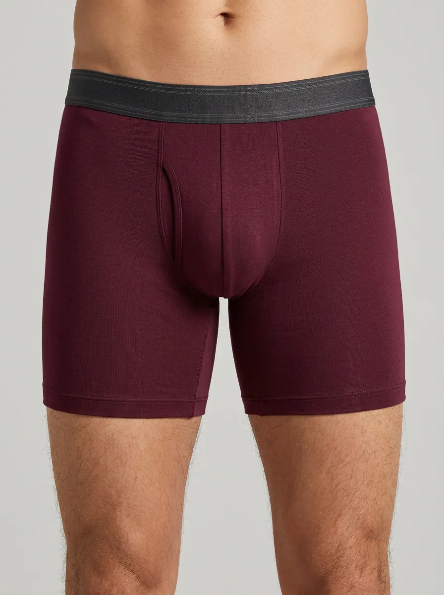 Men's Burgundy Boxer Briefs with Contrast Waistband Boxer Briefs