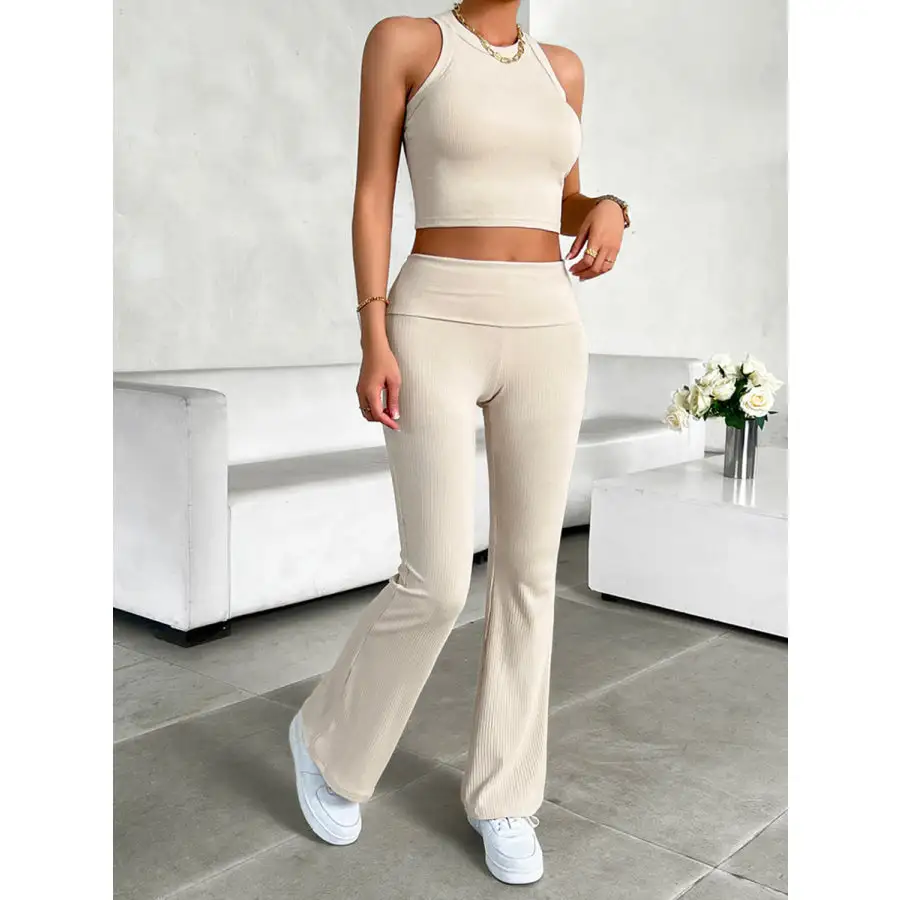 Ribbed Round Neck Tank and Pants Set