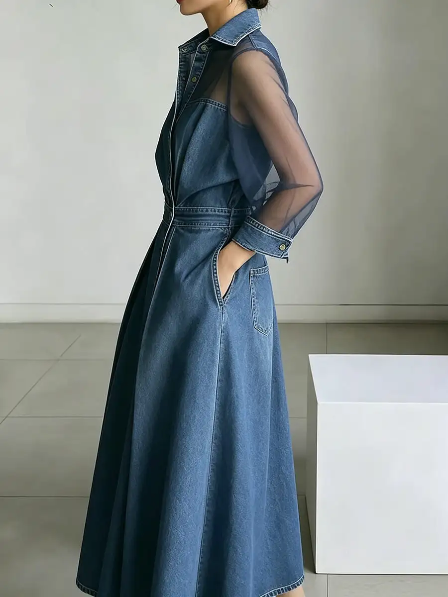 Waisted Buttoned Maxi Dress