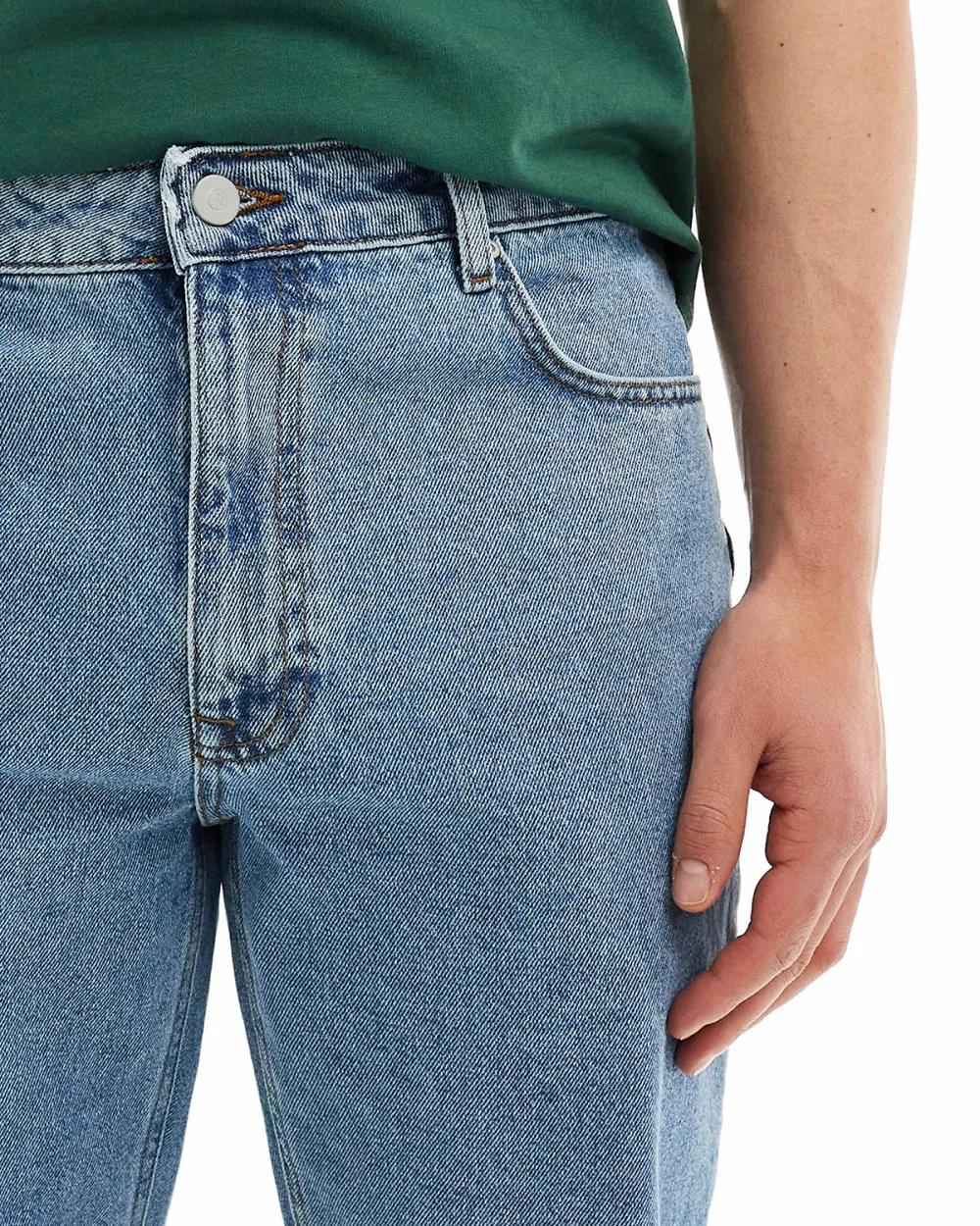 Straight Leg Jeans In Mid Wash Blue