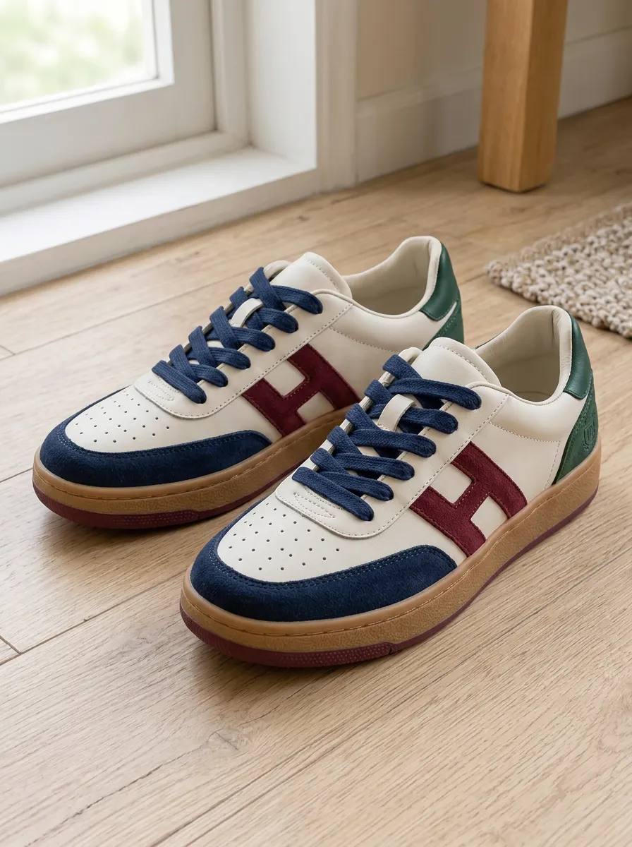 Women's Colorblock H-Logo Suede Patchwork Printed Sneakers
