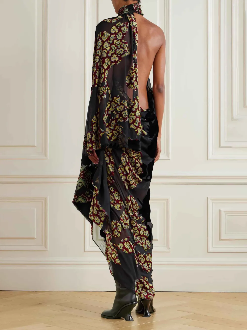 Halterneck Pleated Print Maxi Dress
