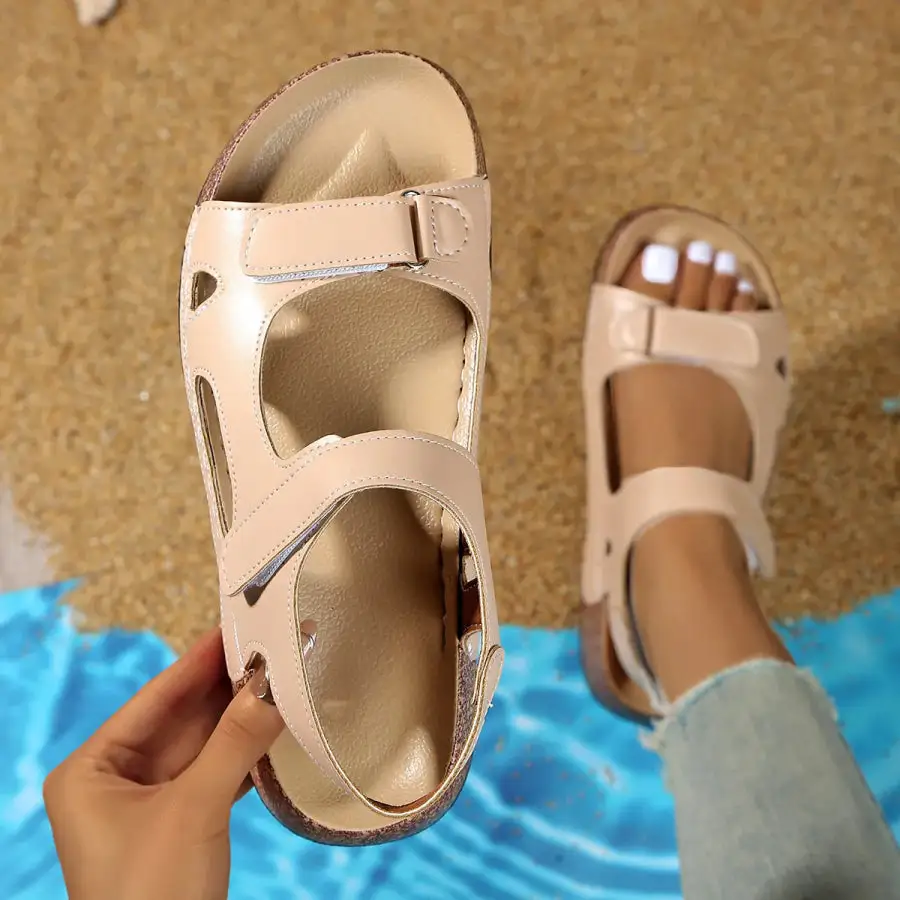 Buttoned Open Toe Wedge Sandals
