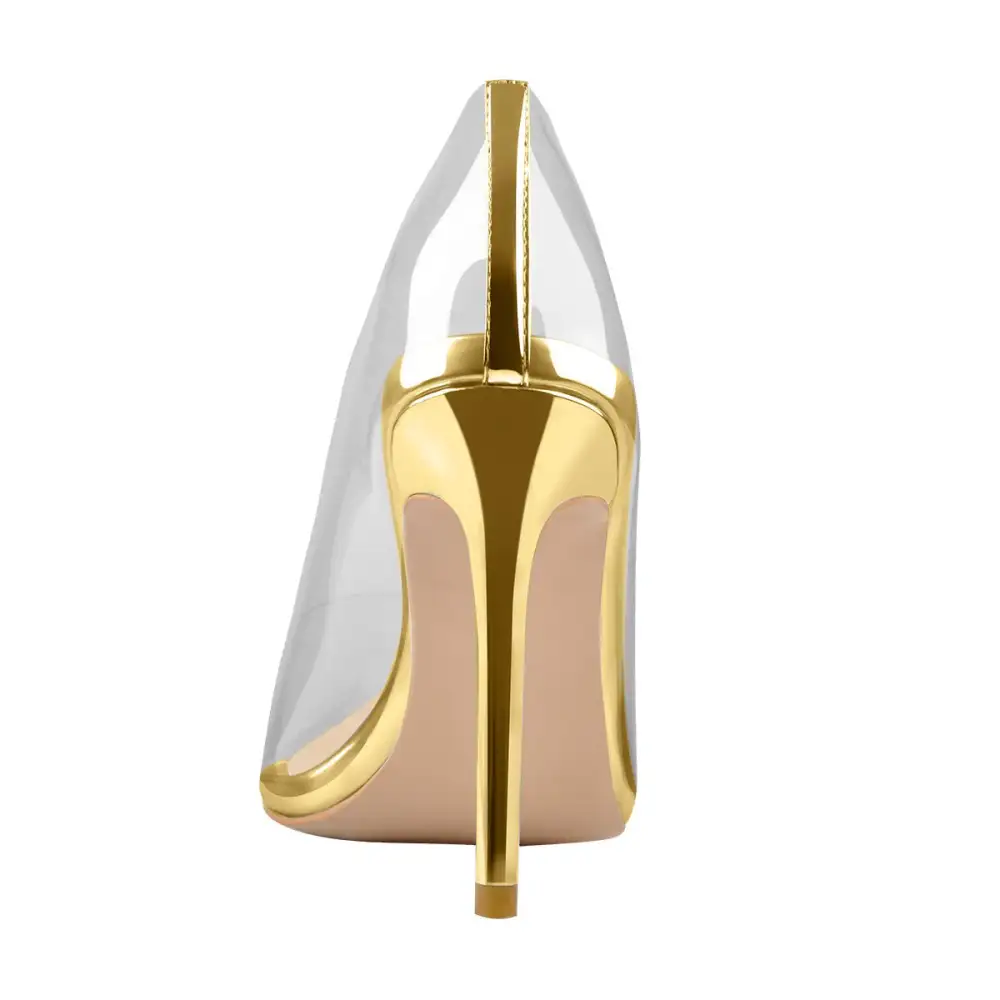 Pointed Toe Transparent Heel Slip On Pumps