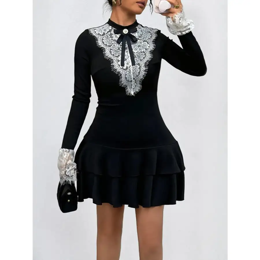 Soft Everyday Lace Detail Long Sleeve Mini Dress
