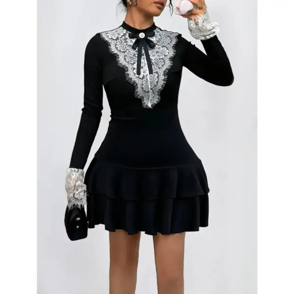 Soft Everyday Lace Detail Long Sleeve Mini Dress