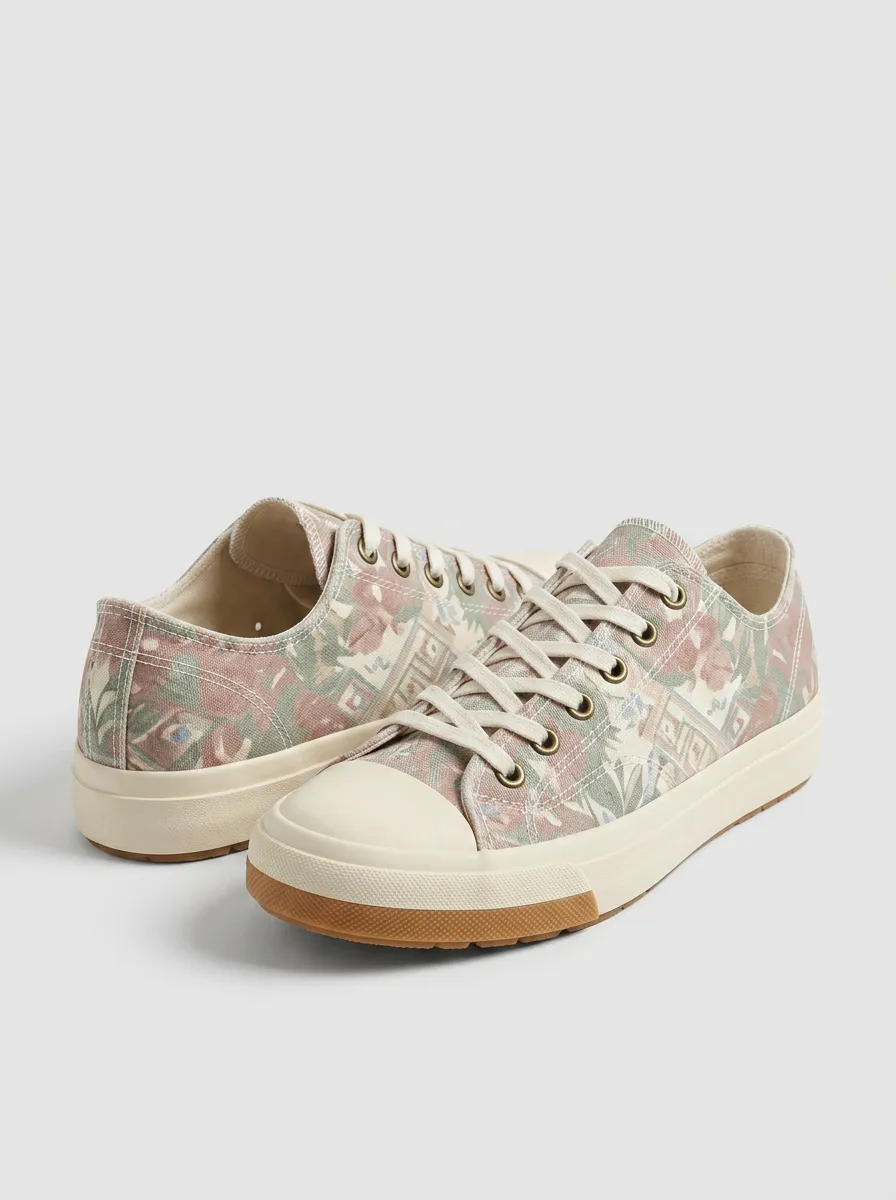 Women's Vintage Floral Geometric Printed Canvas Sneakers