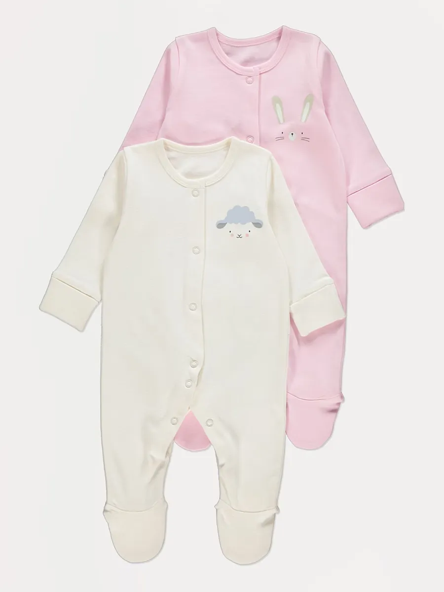 Bunny and Sheep Long Sleeve Sleepsuits 2 Pack
