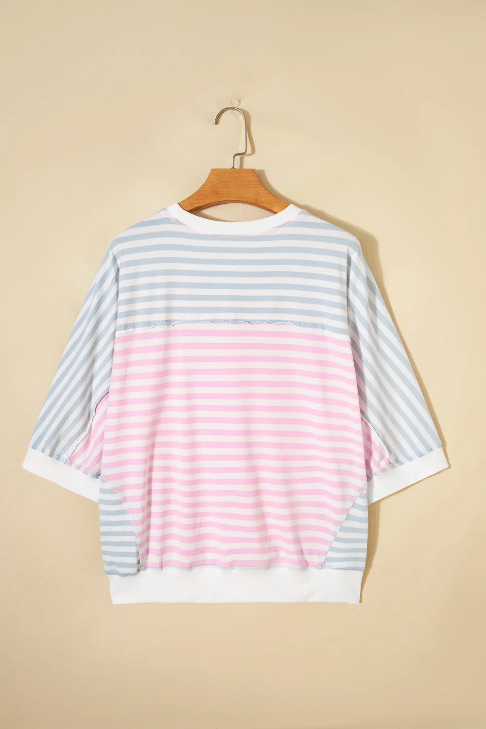 Stripe Oversize Dolman Sleeve Patchwork Tee