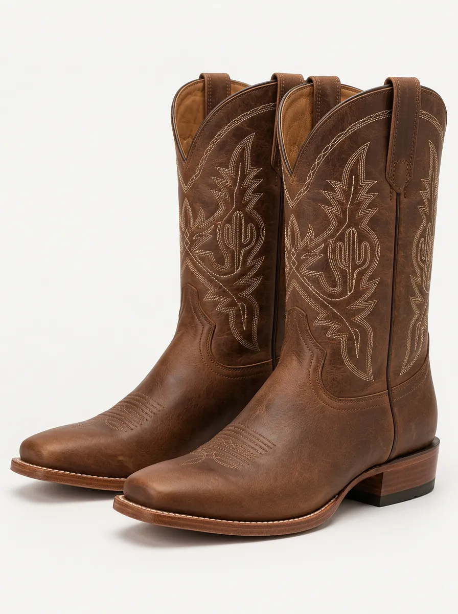 Men's Red Embroidered Detail Cowboy Boots with Relaxed Outdoor Styling