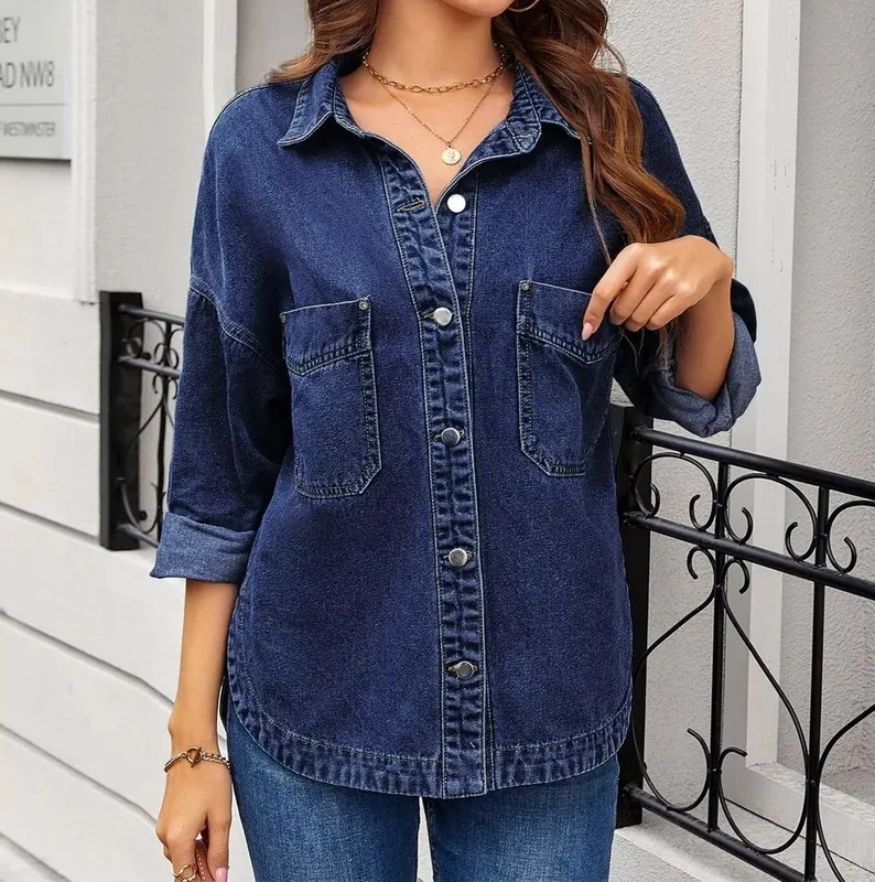 Button-Up Long-Sleeve Denim Shirt