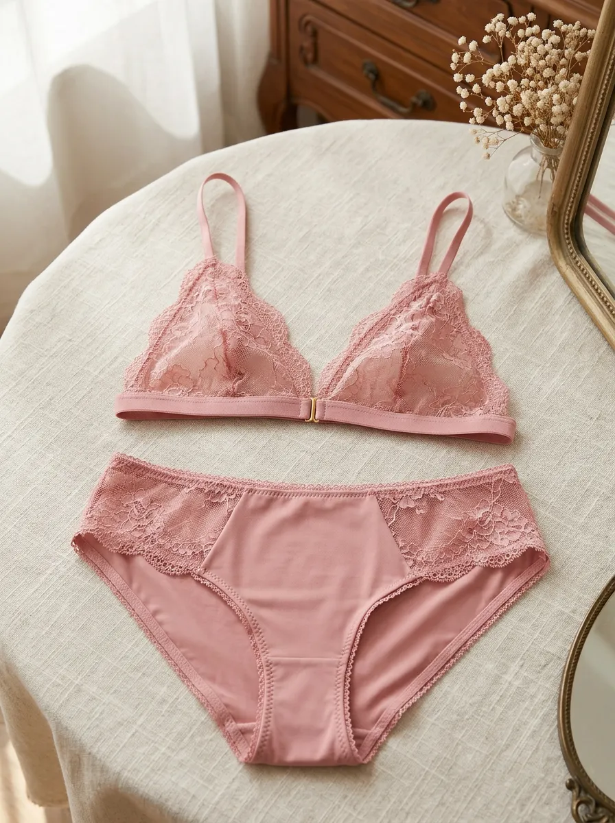 Women's Floral Lace Trimmed Dusty Lingerie Set