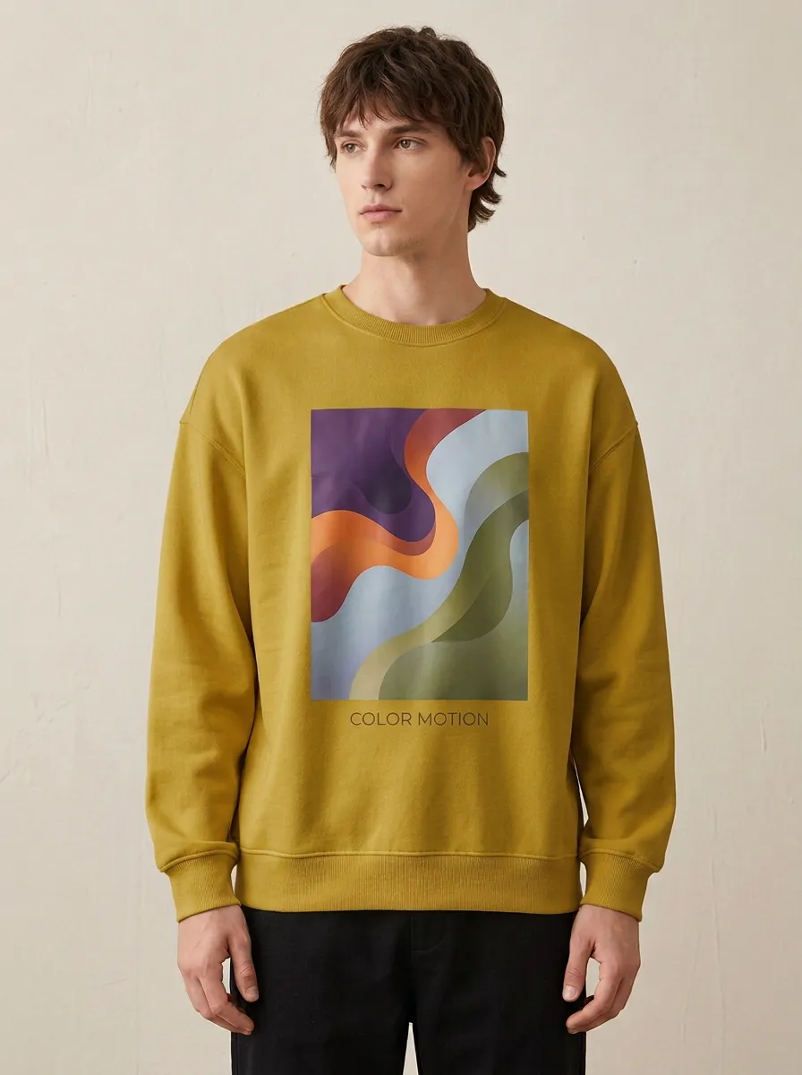 Abstract Art Color Motion Graphic Crewneck Sweatshirt With Ribbed Trim