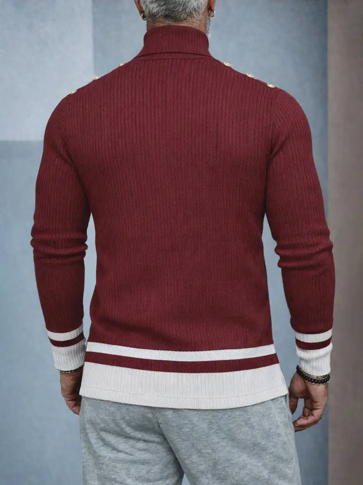 Button Placket Turtleneck Sweater