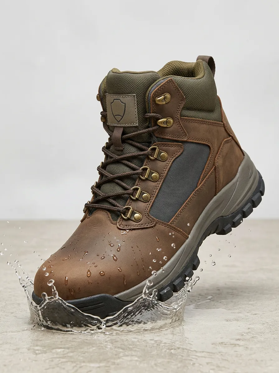 Men's Outdoor Hiking Waterproof Brown Leather Work Boots