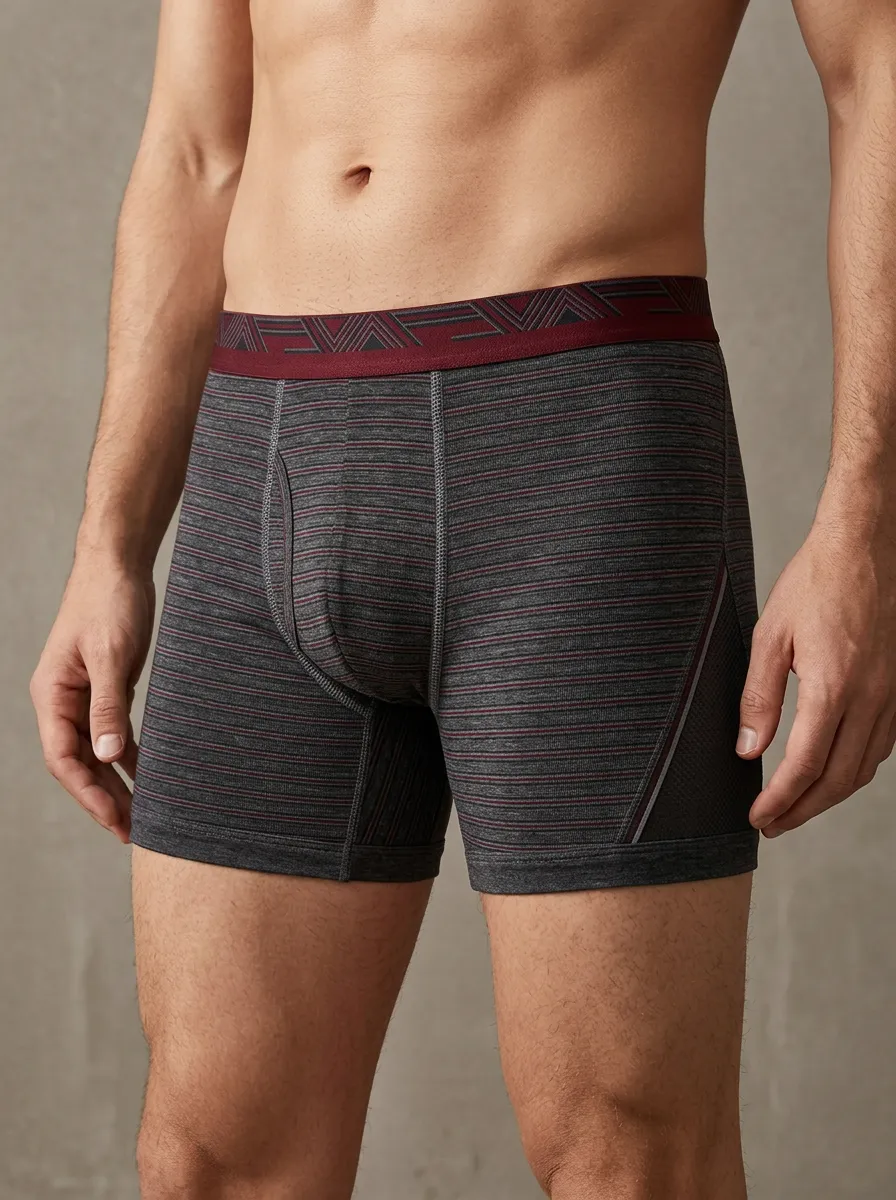 Men's Casual Style Grey Striped Pattern Printed Boxer Briefs