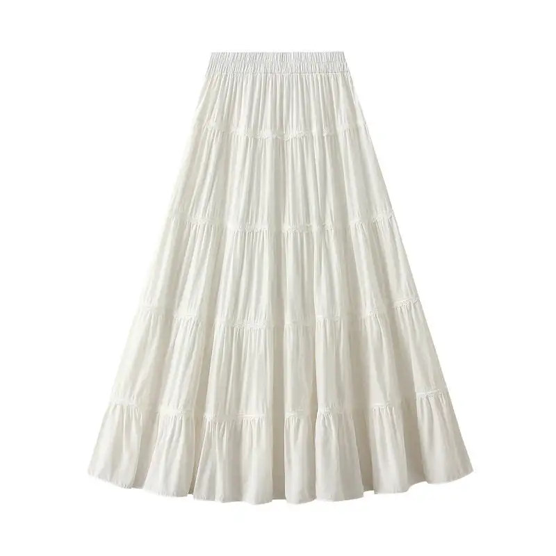 Lace Trim A-Line Long Skirt