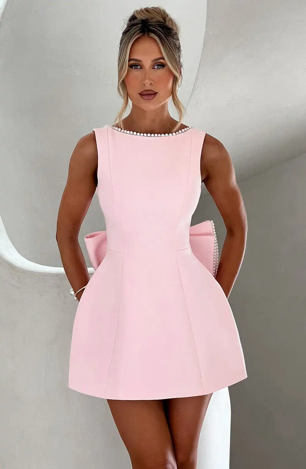 Structured Bow Back Mini Dress