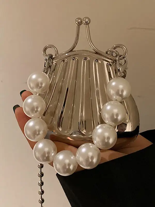 Shell Shape Beaded Shiny Crossbody Bag