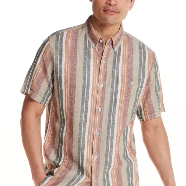 Men's Relaxed Regular Fit Striped Linen Shirt