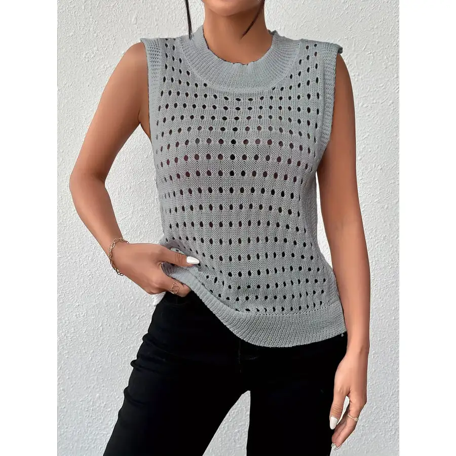 Hollow Out Round Neck Knit Tank
