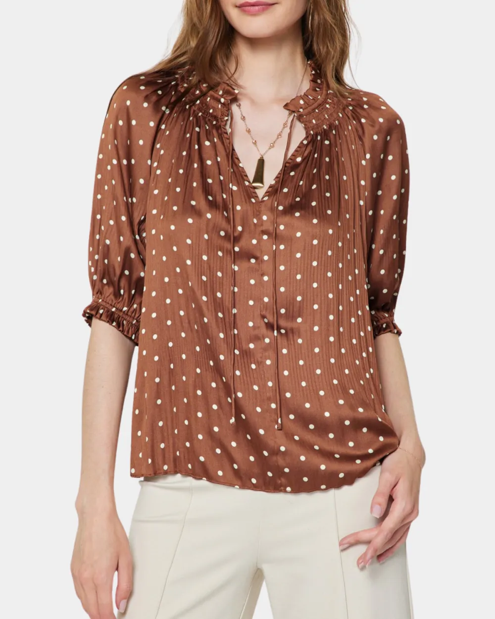 Polka Dot Pleated Blouse