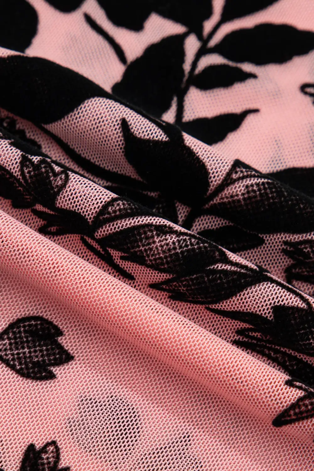 Floral Print Mesh Fitted Stretch Fabric Long Sleeve Blouse