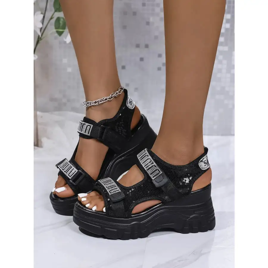 Rhinestone Open Toe Wedge Sandals