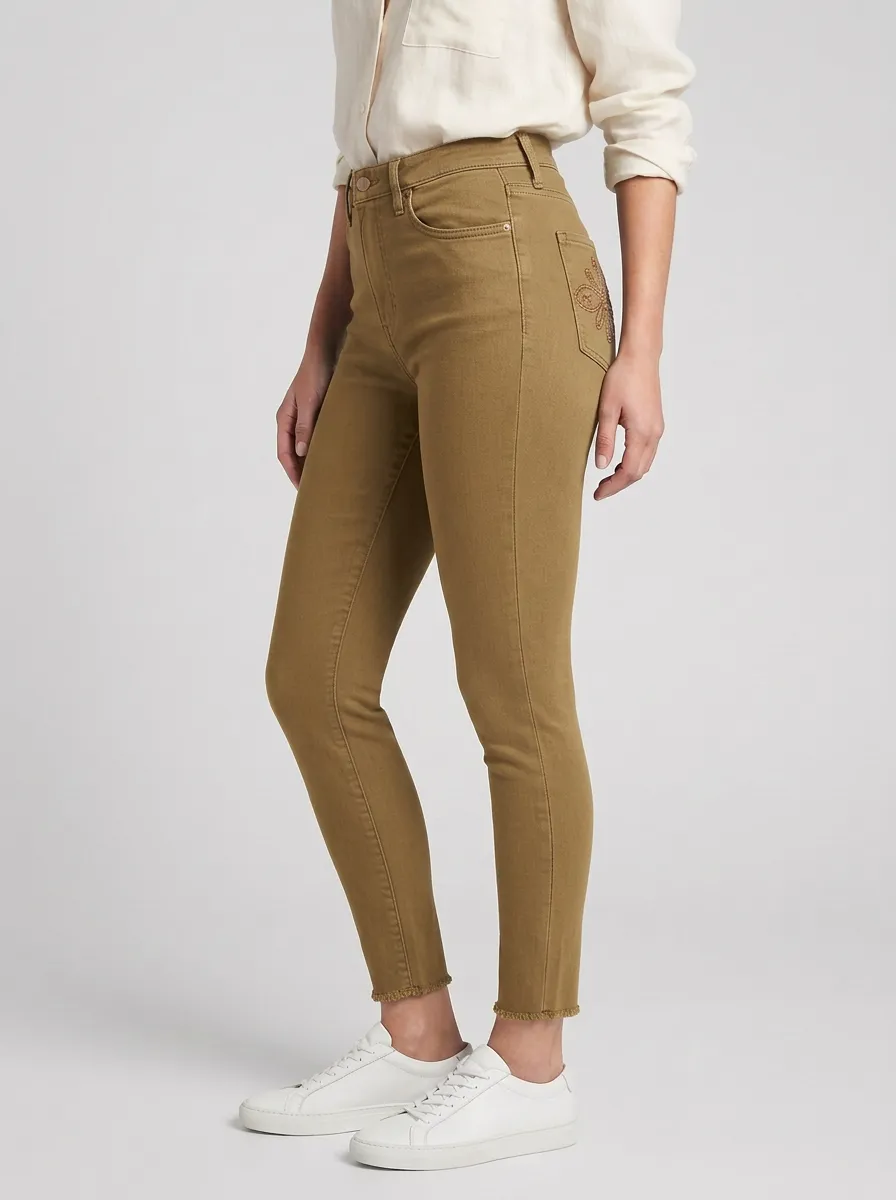 Women's Floral Embroidery Back Pocket Printed Slim Jeans