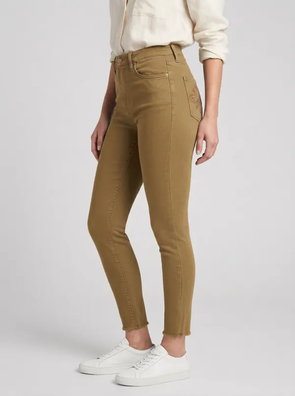 Women's Floral Embroidery Back Pocket Printed Slim Jeans