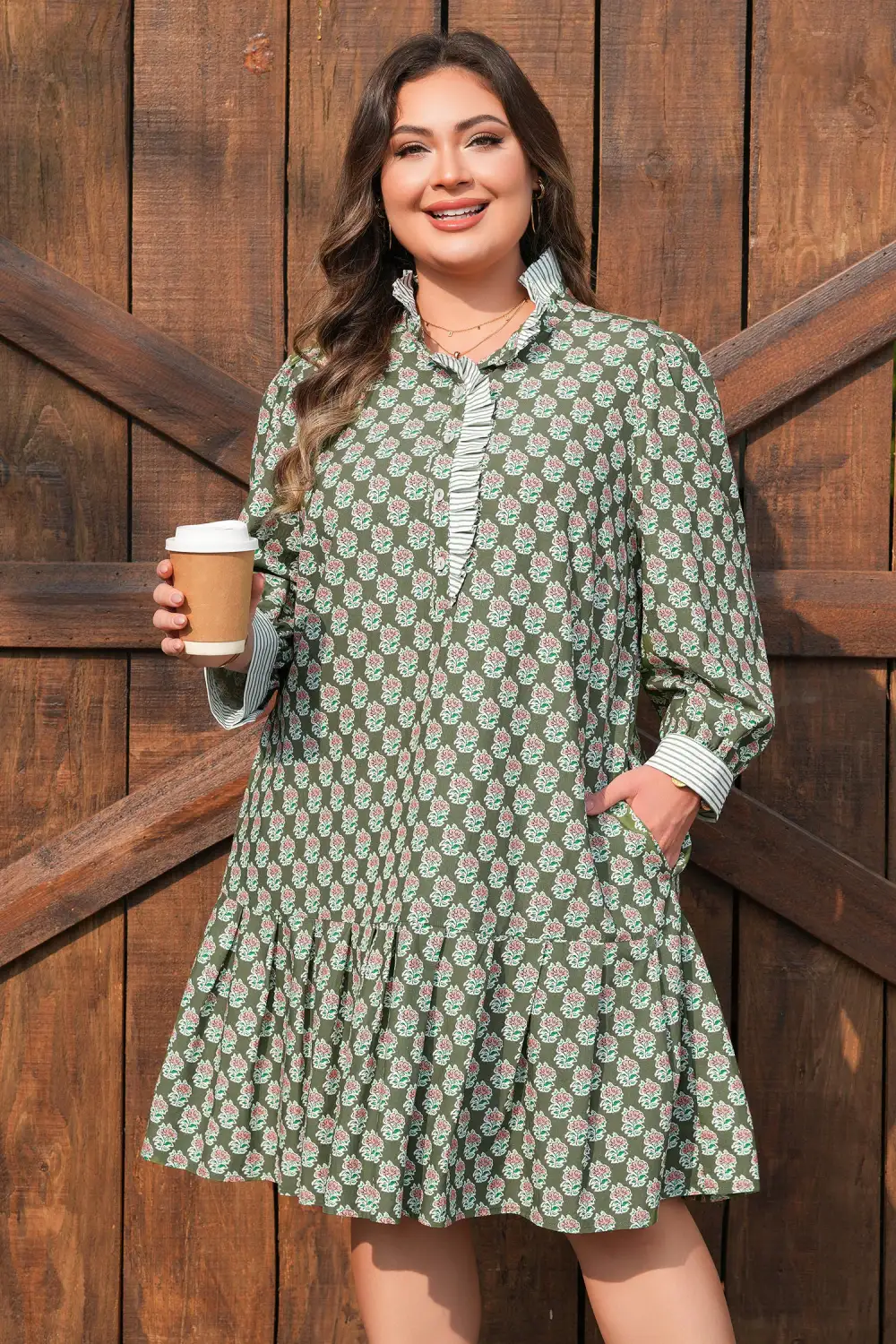 Structured Shape Floral Striped Ruffle Dress