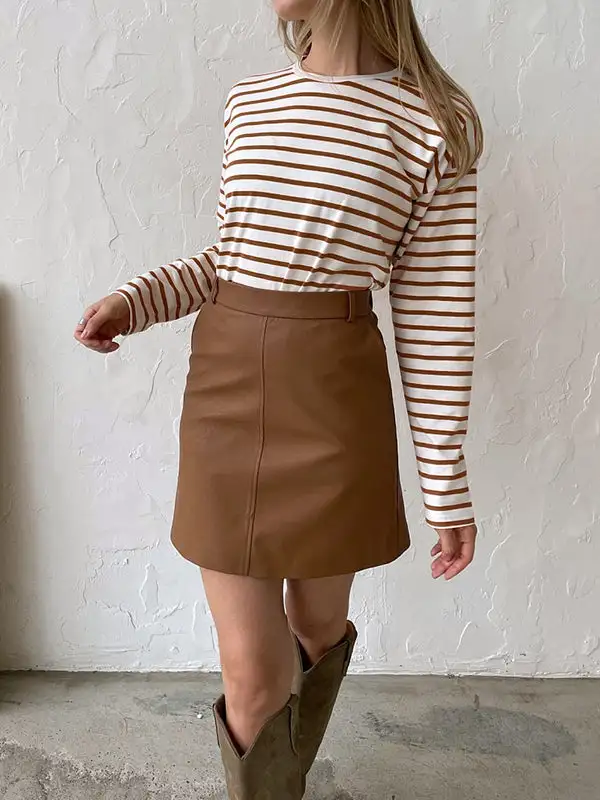 Long Sleeve Relaxed Stripe Round Neck T-Shirt