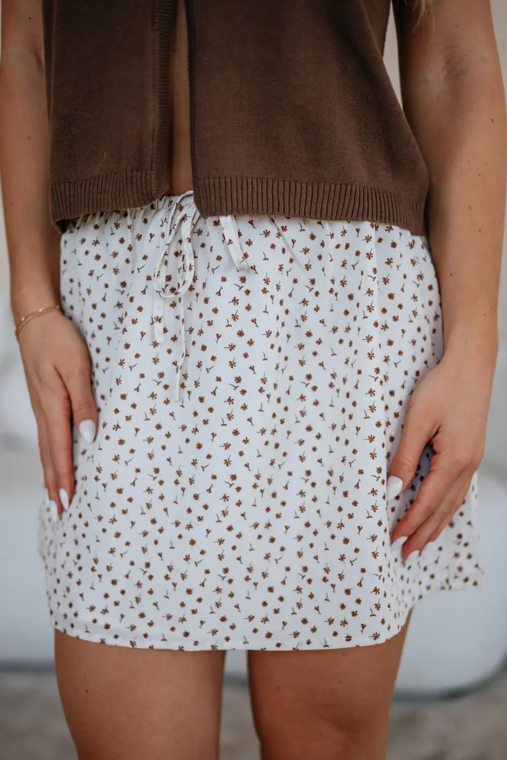 Floral Print Drawstring Mini Skirt