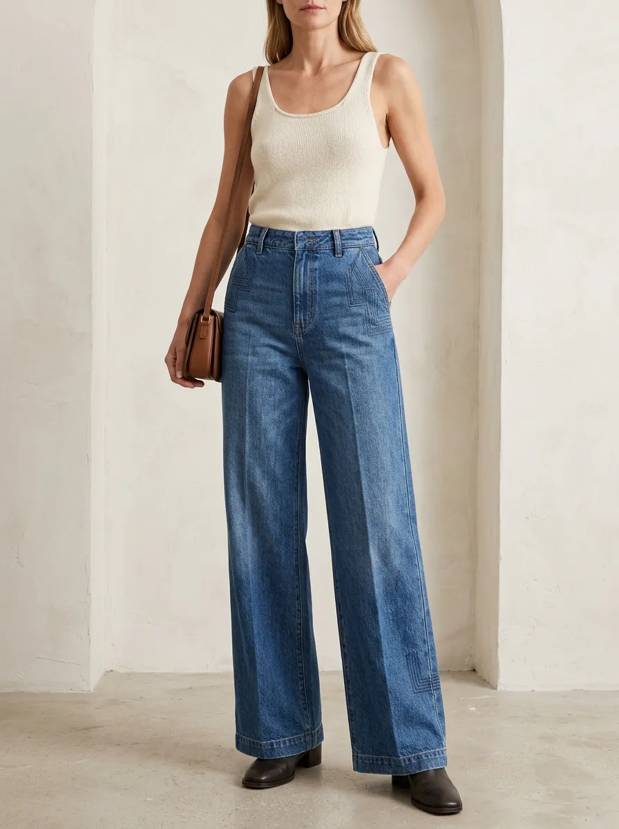 Women's Geometric Vintage Wide Leg Jeans