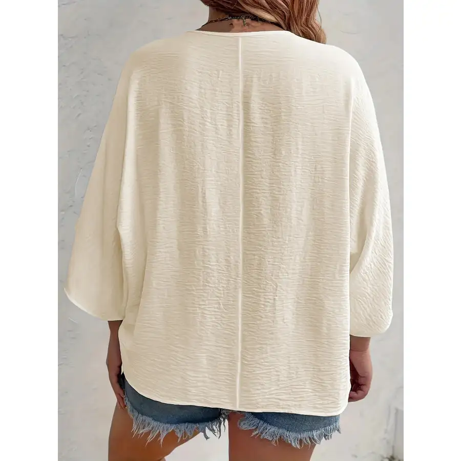 Full Size Casual V Neck Button Down Relaxed Fit Blouse Plus Size