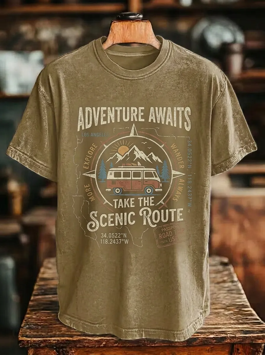 Unisex Adventure Travel Lover Camper Van Mountain Printed T-shirt