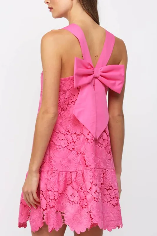 Floral Eyelet Bow Back Mini Dress
