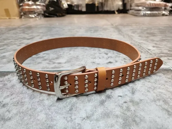 Studded Buckle Genuine Leather Belt